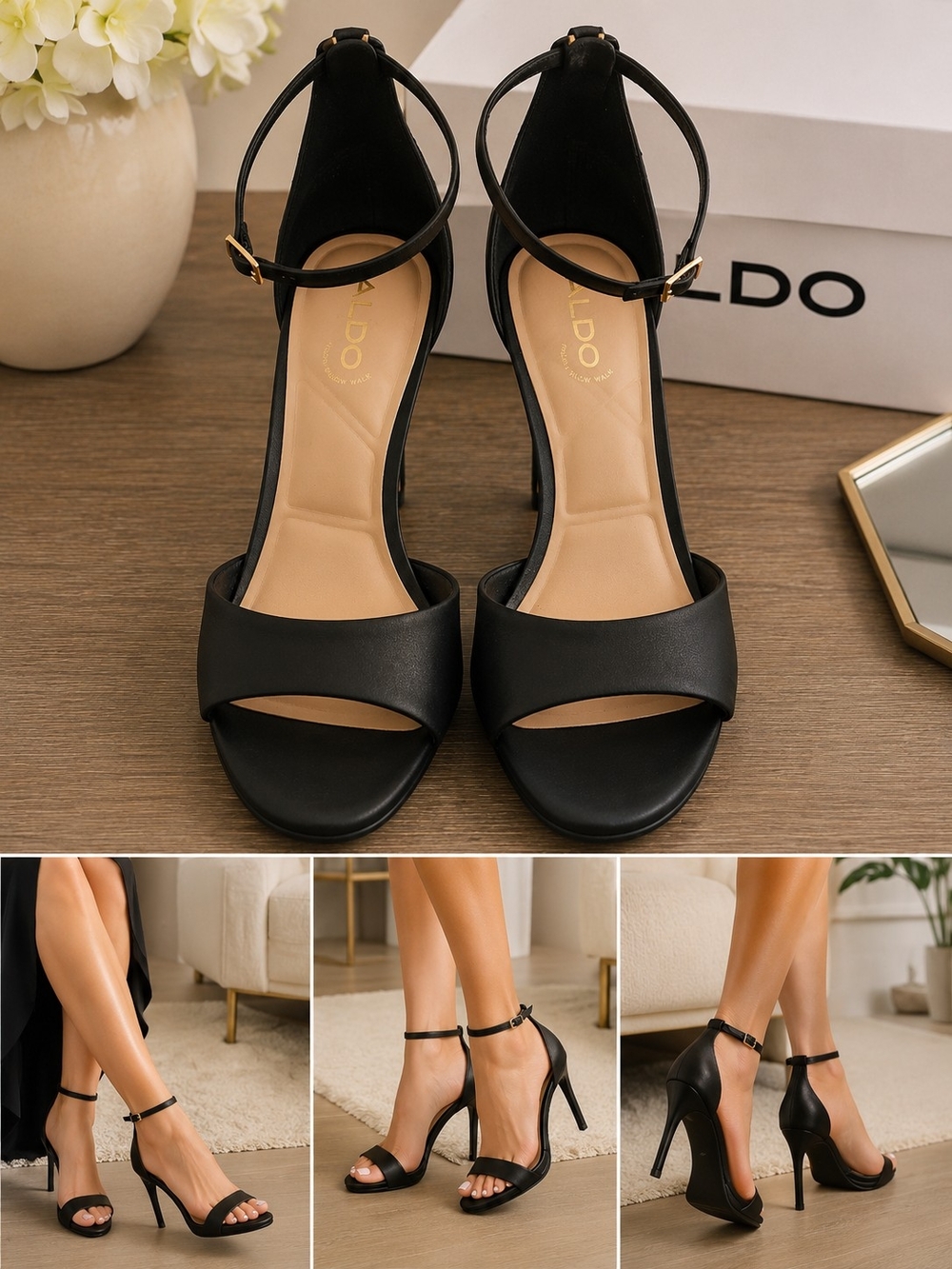 Aldo Black Open-Toe Ankle-Strap Stiletto Sandals